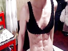Amateur Blonde Cougar Shows Her Six-Pack Abs While Dressed In Black Lingerie