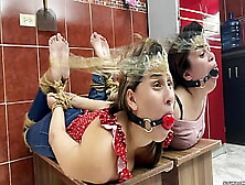 Hogtied Hotties Has Fun Being 2 Bound And Gagged Chicks In Tight Bondage