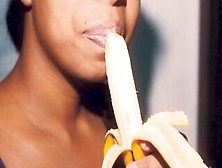 Sexual Black With Babe Lips Having Fun With A Banana