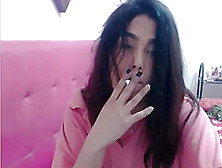 Haley Aka Violett Sweetsx Latina Ts Smoking On Cam Pt 8 Pink Shirt