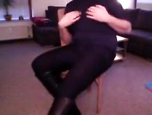Crossdresser Pose For Webcam In Knee Boots And In Pantyhose