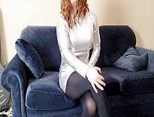 Crossdressing Amateur In Latex Wanks Off In A Shiny Silver Dress