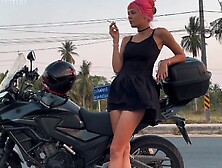Motorbike Girlfriend Peeing On The Roadside