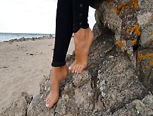 Amateur Doll Shows Her Huge Arches And Sexy Feet On The Sandy Beach