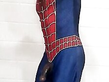 Spiderman Cums While Riding Massive Dildo