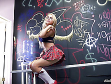 Seductive Blonde Gal In A Schoolgirl Uniform Teasing Herself