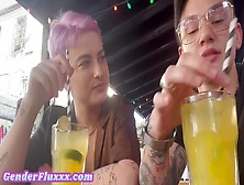 Dyed Hair Lesbian Girlfriend Licked Out By Tattooed Gay At Home In Bed