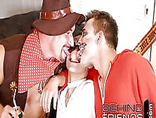 Halloween Party: This Bareback Threesome Is Spunk-Splashed!