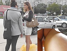 Talkative Beauty Quickly Flashes Upskirt