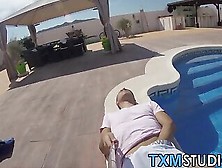 Young Amateur Strokes His Dick And Cums Loads By The Pool