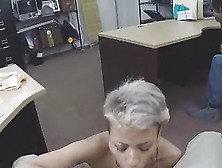 Amateur Dude Watching His Bitch Suck Dick In Pawn Shop Office