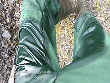Outdoor Piss And Wank In Green Workgear And Rubber Boots