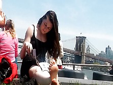 Fantastic Girls Enjoy Resting Their Soft Naked Feet Down Town New York City