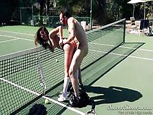 Incredibly Slender Babe Ariana Grand Got Nude On Tennis Court And Getting Fucked In Standing Pose From Behind