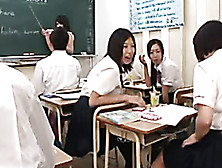 Naughty Japanese Teen And Her Teacher Sucks Their Classmates Hard Cock