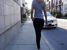 Candid Gorgeous Blonde Latina Walking In Leggings