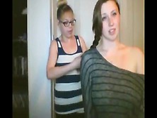 2 Girls Long Hair Braiding And Tits Flashing