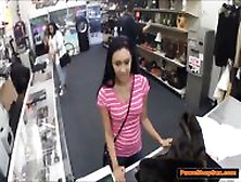 Busty Latina Teen Gives The Pawnshop Owner A Blowjob For Extra Money