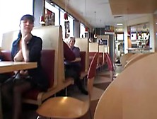 Brunette Milf Flashing Her Jugs In A Restaurant