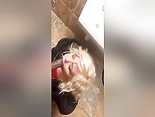 Blonde In Restroom Blowing Black Dick