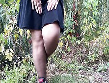 Milf In Dress And Torn Pantyhose Pissing Outdoors