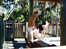 Wild Rough Public Sex In The Park Outdoors Flashing Naked Creampie