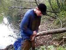 Mudding Blue Baggy Panties In The Forest,  Cumming And Pissing