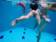 Two Naughty Cicks Love Swimming Naked In A Pool