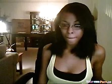 Hot Ebony Whit Glasses Teen Masturbates On Webcam