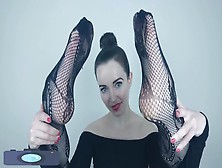 Lady With Red Lipstick Worshiping Her Own Stockinged Toes In A Solo