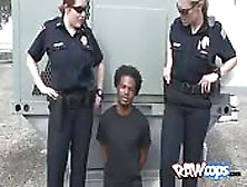 Arrested Suspect Fucks Two Rough Lesbians On Roof