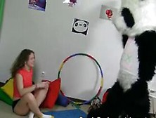 Titted Brunette To Have Sex With Huge Toy Panda