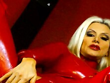 Blonde Brittany Andrews In Red Latex Suit Fingers Herself