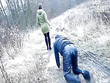 Walking The Doggy In The Cold - Boots Worship (Femdom Footdom Boots Licking Foot Slave On Leash) P2
