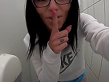 Young College Brunette Playing Around In The Toilet