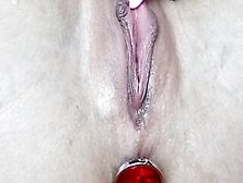 Vagina Close-Up Up Having Strong Orgasm: Clitoris And Plug's Pulsation