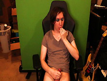 Femboy Jerks Off And Cums While Sucking Her Fingers