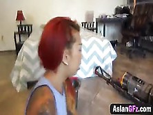 Tattooed Asian Redhead Girlfriend Giving Head