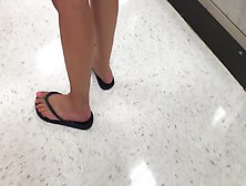 Candid Feet Of Blonde Milf With Perfect Pink Toes Outstanding Feet In Flipflops