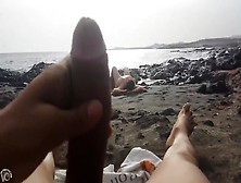 Stroking Cock To A Thick Woman At The Beach