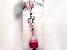 Dirty Skank Puts Two Feet Long Chain Into Snatch And Fucks Booty