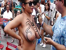 Latina Gets Bodypaint On Her Huge Tits