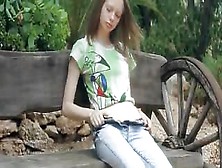 Ultra Rawboned Girl Fingering On A Bench