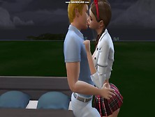 Nasty Teenie Schoolgirl Lets Her Hung Daddy Fuck Her On Bed,  Letting Him Spunk Over Her Face (Sims Four)