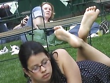 Candid Feet Soles In The Pose At Park