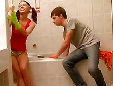 Teen Fuck In Bathroom With Gloves Rubber