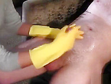 Amazing Massage With Yellow Rubber Gloves