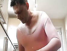 Chubby Sissy Smears Food All Over Him And Jerks Off In The Kitchen