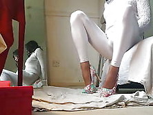 Crossdresser Danni Having Fun In Leggings And Nylon