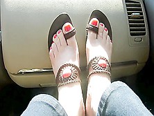 Changing Shoes In The Car And Putting Feet On Dashboard